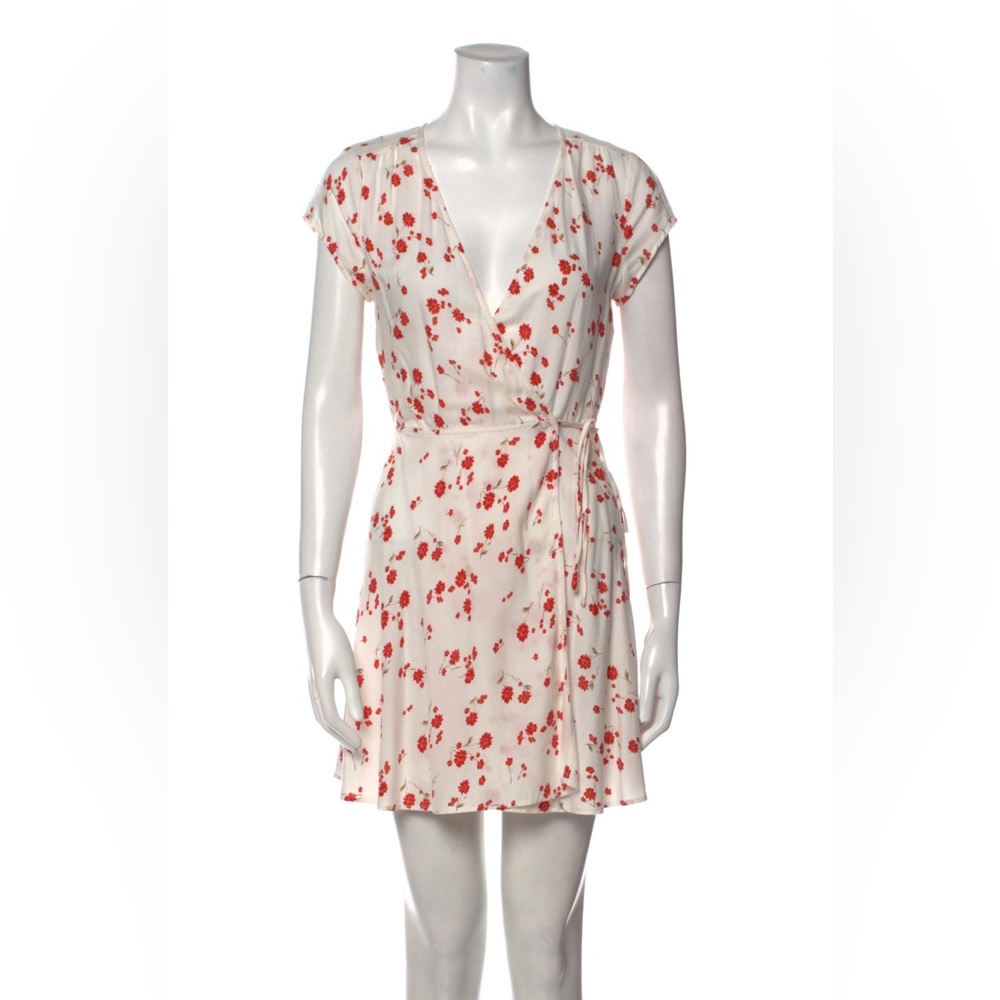 Reformation - White/Red Floral Mini Wrap Dress! - XS
